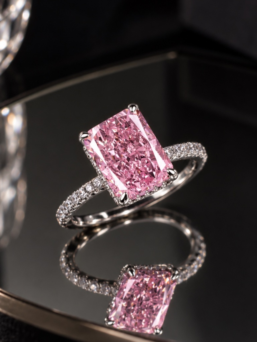 VVS1 3 Carat Fancy Pink Pave Radiant Shape 6 US